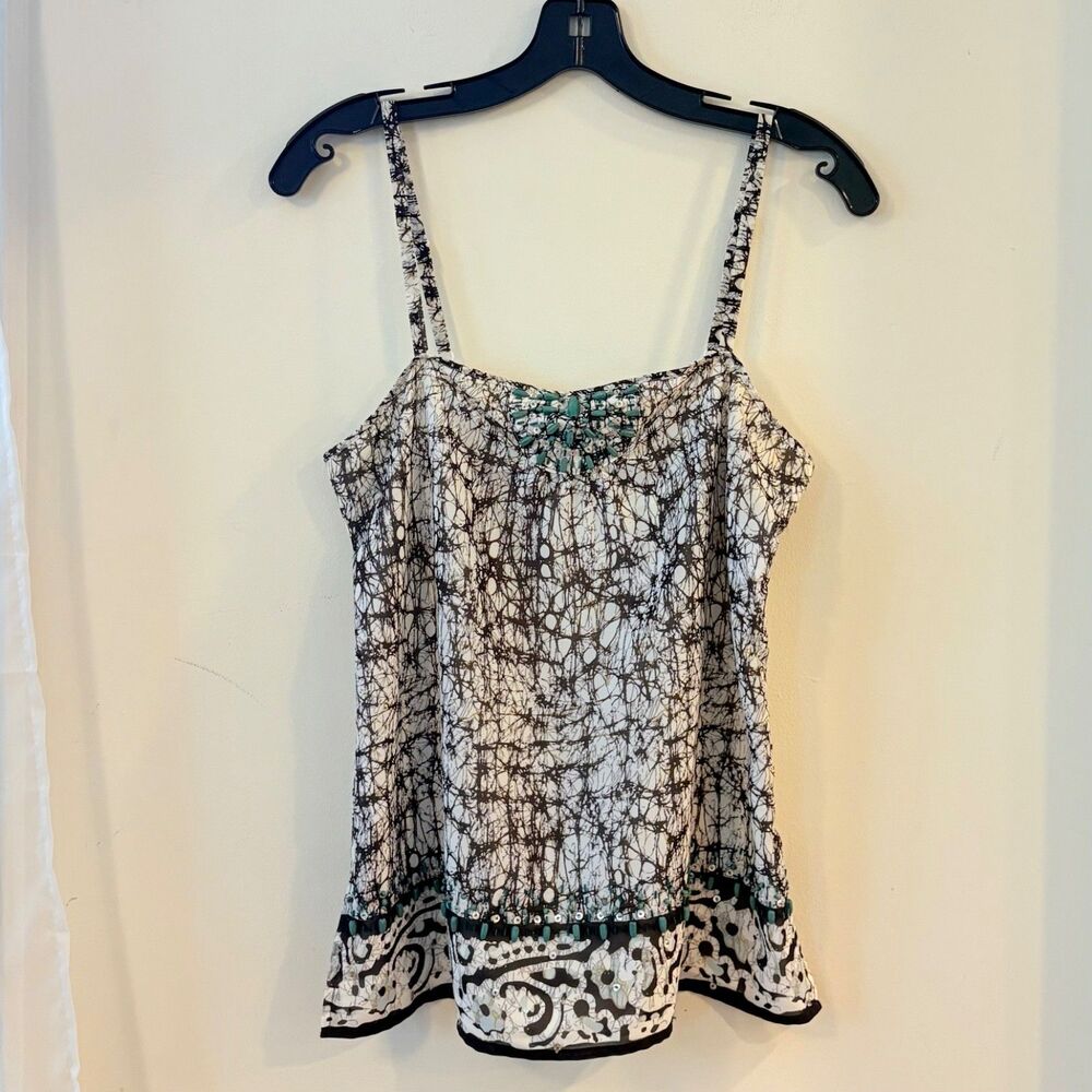 George Collection Tank Top Cami Beaded Abstract Paisley Brown US 6 UK 10 Y2K